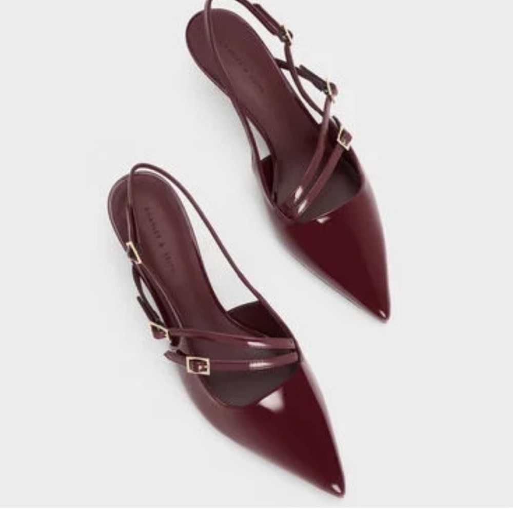 Charles & Keith Burgundy Slingback Kitten Heels Sz6 Elegant Everyday Nightwear